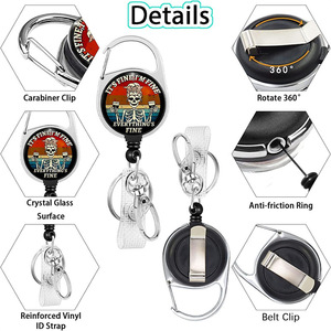 Cross-border fun badge scroll skull 360-degree rotating back <b>clip</b> retractable key <b>ring</b> heavy-duty carabiner - Product Image 4