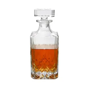 Di alta qualità all'ingrosso di cristallo di Whisky Decanter Logo personalizzato semplice Whisky Decanter vetro trasparente Decanter europeo In magazzino alla rinfusa