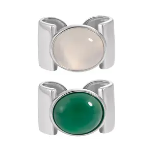 Temperature Natural Agate Rings 925 Sterling Silver Green White Agate Stone Open Rings for Women