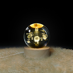 Sistema Solar al por mayor planeta esfera 3D láser grabado galaxia bola de cristal con madera LED luz lámpara de noche - Product Image 3