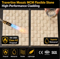 Mosaico de Travertino, Piedra Flexible, Revestimiento de Piedra para Paredes, Azulejos para Baño, Ducha, Spa, Cocina, Decoración