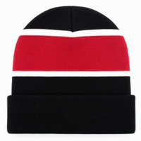 Bonnet thermique de ski bicolore à rayures jacquard avec revers, logo personnalisé brodé, pour fabricants OEM