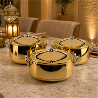 Ensemble de 3 chauffe-plats de buffet dorés effet miroir, 2L, 2,5L, 3L, avec poignées argentées, pour la restauration de mariages et les réceptions de l'Aïd