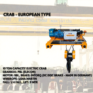 Grue électrique INOVIC CRM 10 tonnes avec moteur BBL, frein à disque Intorq DC, câble métallique Usha Martin 9m, usage industriel intensif - Product Image 1