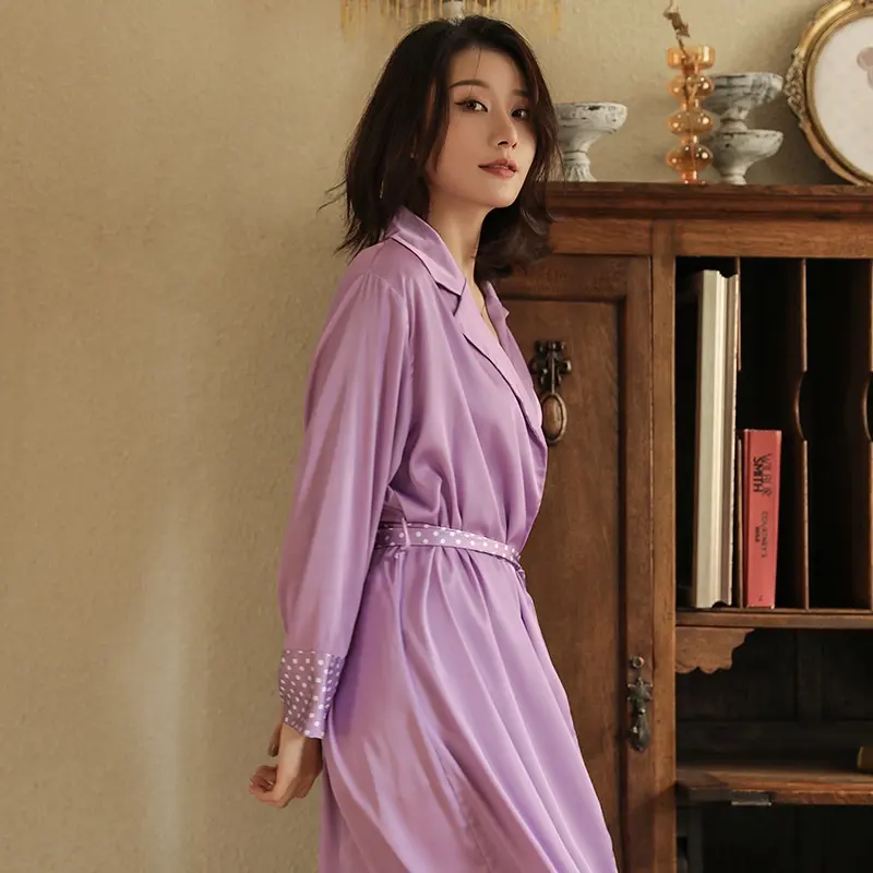 Custom Pattern 100% Polyester Purple Muslin Sleepwear Pajama For Women