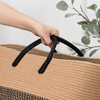 Grand panier en corde tressée 21 pouces x 14 pouces, panier de rangement pour couvertures avec longues poignées, panier à linge décoratif en corde de coton naturel