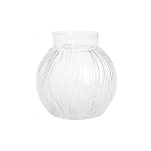 Hand Blown <b>Clear</b> Swirled Ribbed Glass Vase Round Bulbous Vase for Home Wedding Floral Arrangement <b>Table</b> Centerpiece Decor - Product Image 1