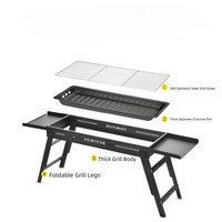 Barbecue pliable en acier inoxydable avec deux tables de rangement latérales, barbecue portable pour l'extérieur