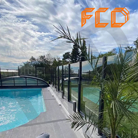 Balustrade en verre rétractable pour l'intérieur et l'extérieur, pare-vent, avec poteaux en aluminium, pour piscine