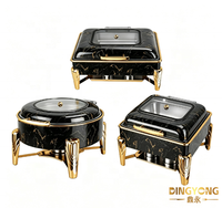 Matériel de restauration pour hôtels et mariages : Ensemble de chafing dish de luxe 9L et 6L en marbre blanc et or, chauffe-plats de buffet en acier inoxydable pour traiteur