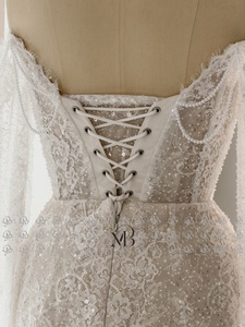 Abito <span class=keywords><strong>da</strong></span> Sposa Mini in Pizzo con Corsetto Basque e Maniche <span class=keywords><strong>a</strong></span> Spalla Scoperta Mily Bridal MQW02285 - Product Image 6