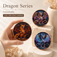 Pièce de collection édition spéciale en cuivre fin 999, 1 oz, motif Dragon King, art métallique 3D en relief, effet UV anti-décoloration