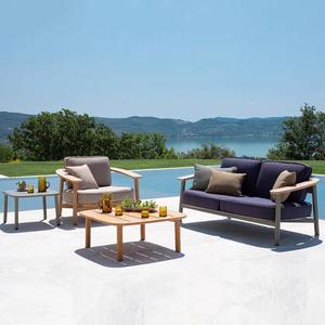 Ensemble de canapés d'extérieur en bois massif en forme de L avec structure en alliage d'aluminium, mobilier de jardin imperméable pour villa, cour et balcon - Product Image 3