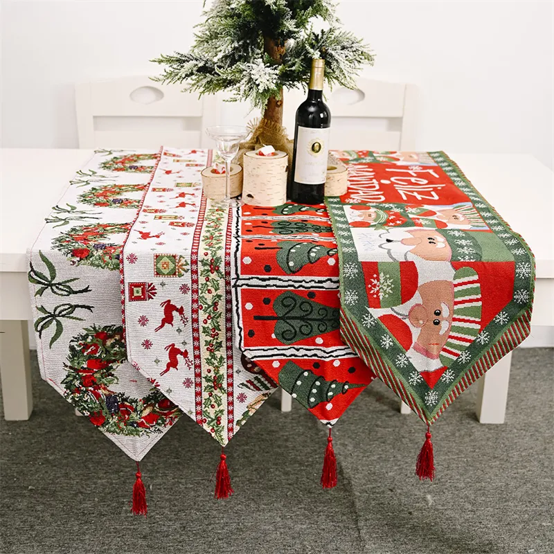 2022 New Creative Knitted Placemat Christmas Tablecloth Party Supplies Decorations Xmas Snowman Snowflake Santa Claus Tablecloth