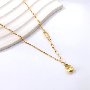 Collana con Ciondolo a Catena in Acciaio Inossidabile Placcato Oro 18K Anti-ossidazione, Design Trendy Impermeabile a Forma di Sacchetto Portafortuna - Product Image 2