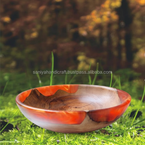 Cuenco de resina de madera de alta calidad de diseño 2025 y aspecto de mármol Cuenco de resina hecho a mano Cuenco de madera pulida perla con resina epoxi - Product Image 1