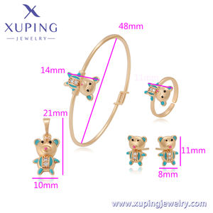 A00716757 Xunping joyería lindo estilo oso bebé 18K oro pulsera <span class=keywords><strong>pendientes</strong></span> colgante anillo abierto conjunto de cuatro piezas - Product Image 2