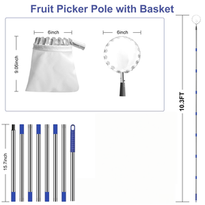 Nouveau cueilleur de fruits télescopique à long manche en acier inoxydable pour pommes, poires, mangues, avocats - Product Image 3