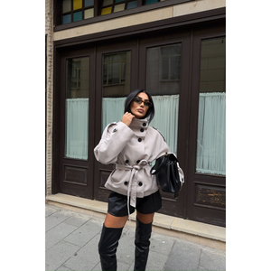 Abrigo corto tipo trench Stone con cuello alto para mujer, talla S - Product Image 4