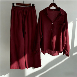 Pantaloni da <span class=keywords><strong>donna</strong></span> primavera autunno 2 pezzi <span class=keywords><strong>retrò</strong></span> Plus Size <span class=keywords><strong>abbigliamento</strong></span> <span class=keywords><strong>donna</strong></span> a vita alta pantaloni larghi camicia di cotone lino set da <span class=keywords><strong>donna</strong></span> - Product Image 5