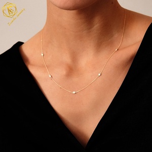 5 Stones 18Inch Necklace 3MM Round Moissanite Necklace for Ladies Moissanite Diamond 14K 18K <strong>Gold</strong> Necklace Graduation Gift - Product Image 3