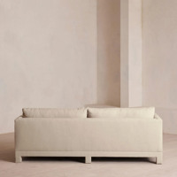 Canapé moderne en lin crème 3 places avec accoudoirs, base sur socle, mobilier de salon, ensemble de canapés minimalistes pour appartement, maison ou bureau