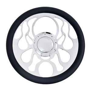 Volante de Coche Clásico Retro de Cuero de 350 mm con Nueve Orificios, Volante de Alta Calidad con Diseño de Llama, Fabricado en Aluminio CNC - Product Image 1