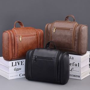 Sac de rangement cosmétique de voyage imperméable multi-couches grande capacité en PU avec fermeture éclair, poignée souple et crochet de suspension - Product Image 4
