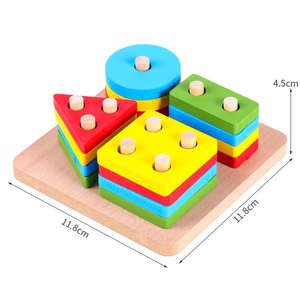 Montessori para niños, forma de educación para la primera infancia, juguetes cognitivos de colores a juego, juegos de bloques de construcción apilados geométricos de madera - Product Image 4