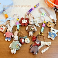 Nouveaux charms mignons en tissu peluche, porte-clés faits main lapin, ours, pingouin, accessoires de sac de mode style dessin animé