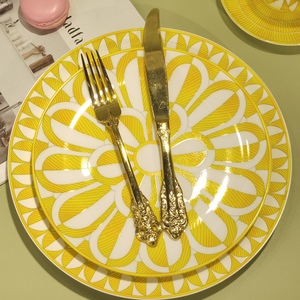 Service de table de style européen en porcelaine fine, design géométrique créatif, assiette à steak, assiette de table, assiette Sunshine, ensemble de vaisselle, cadeau - Product Image 5