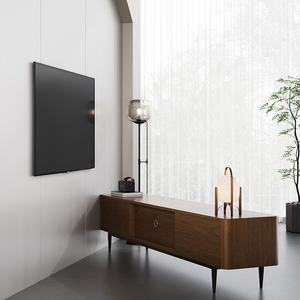 Meuble TV autoportant de style rétro couleur noyer avec cheminée électronique à flamme simulée, style nordique - Product Image 4
