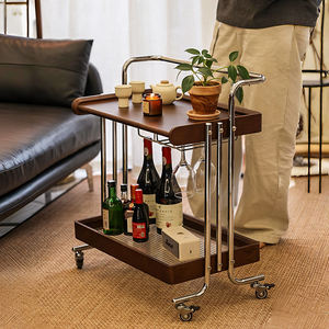 Carrito de almacenamiento de madera maciza, color nogal, mesa auxiliar móvil con ruedas para sala de estar, dormitorio, organizador de oficina, fácil de usar - Product Image 2