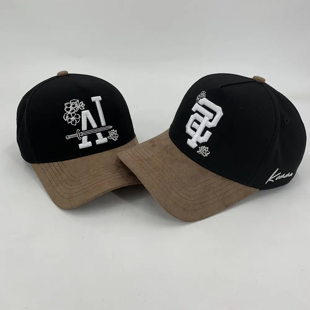 Gorra de béisbol con bordado de polvo para hombre, gorro de béisbol personalizado de alta calidad con bordado de polvo y Marco A, 5 paneles, logo bordado