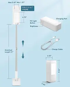 Soporte de teléfono extensible para selfies iluminación con soporte para teléfono móvil para soporte de teléfono de cabina 360 para grabar a dos aguas