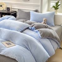 Parure de lit quatre pièces en velours de lait imprimé 300 fils/cm² tissé épais 2026 avec jupe de lit en polaire corail douce et couette chaude pour l'hiver