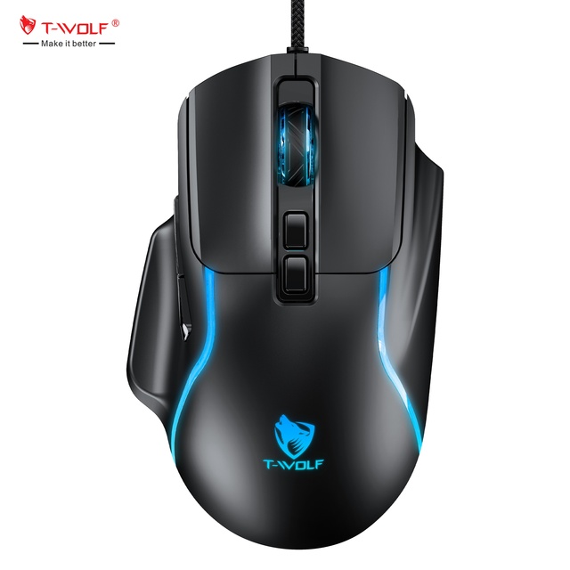 T-WOLF G540 Wired Gaming Mouse 7D Macro Programming E-sport Mouse 7200 DPI LED Backlit Ergonomic Mouse for Computer Desktop
