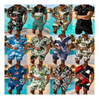 Nouvel ensemble homme 2026 à motif géométrique : chemise à manches courtes et short – 2 pièces décontractées pour homme musulman africain, idéal pour la plage et le sport