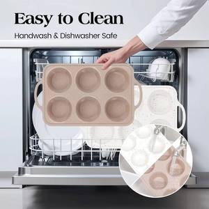 MUYULINS - Molde para Cupcakes de Silicona Grande, Color Beige, 6 Tazas, Antiadherente, Libre de BPA, con Marco Reforzado de Metal, Apto para Horno, Estilo Americano - Product Image 5