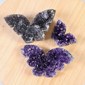 Vente en gros de grappes d'améthyste naturelle de haute qualité, grappes de géodes brutes violettes en forme de papillon, cristaux artisanaux pour la décoration Feng Shui - Product Image 6