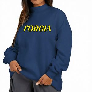 Sweat-shirt oversize à col montant en molleton 100 % coton pour femme, couleur unie, brodé avec un grand badge et des paillettes, prix FOB abordable - Product Image 1