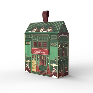 Boîte calendrier à double porte pour Noël et le Nouvel An, avec toit vert, emballage cadeau cosmétique, personnalisable selon les besoins - Product Image 1