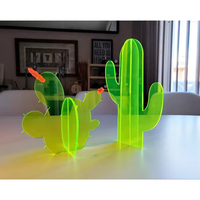 Escultura de cactus acrílico Rosa neón cortada con láser, estatuas de jardín de lujo de cristal personalizadas, decoración del hogar, esculturas de Arte Moderno