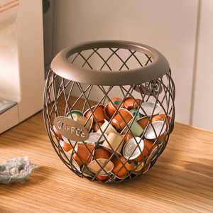 Wrought Iron Coffee Capsule Storage Basket Round Durable Multipurpose Desktop Container Nordic Style - Product Image 3