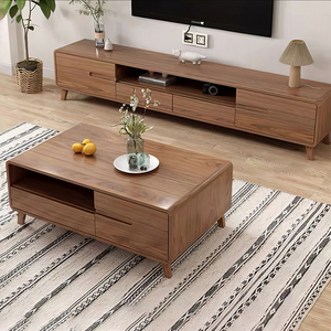 Mobile TV Moderno in <span class=keywords><strong>Legno</strong></span> Massello, Tavolino Basso in <span class=keywords><strong>Legno</strong></span> per <span class=keywords><strong>Soggiorno</strong></span>, Colore Noce, Arredamento per <span class=keywords><strong>Soggiorno</strong></span> - Product Image 1
