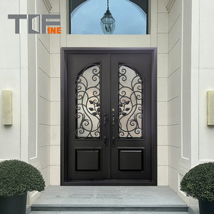 Factory Exterior Security Simple Cast <strong>Rustic</strong> Black Wrought Iron Doors Industry in China - Product Image 5