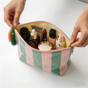 Waterproof PVC Cosmetic Bag Striped Large Capacity Zipper Closure <b>Makeup</b> Travel <b>Case</b> for Everyday Use - Product Image 3