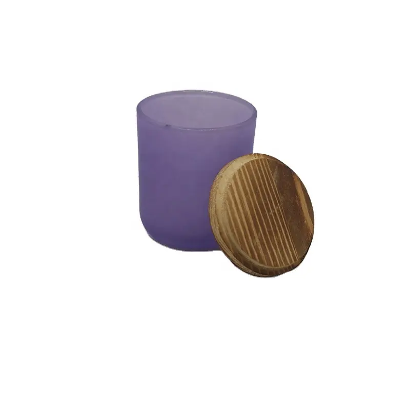 Candele di vetro con fondo rotondo viola smerigliato 2oz con coperchio in legno