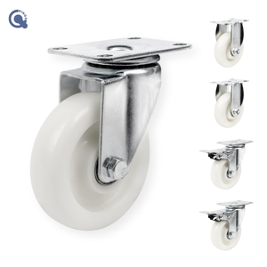 80kg <strong>4</strong>" 100 mm White PP <strong>Caster</strong> <strong>Wheel</strong> Moving Nylon Castor Trolley <strong>Wheels</strong> <strong>with</strong> Double Brake - Product Image 1