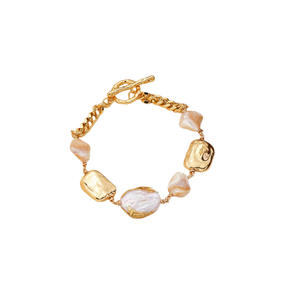 Joyería de Perlas de Agua Dulce Geométricas Barrocas Irregulares de Moda, Pulsera y Collar de Latón Chapado en Cobre para Regalo - Product Image 4